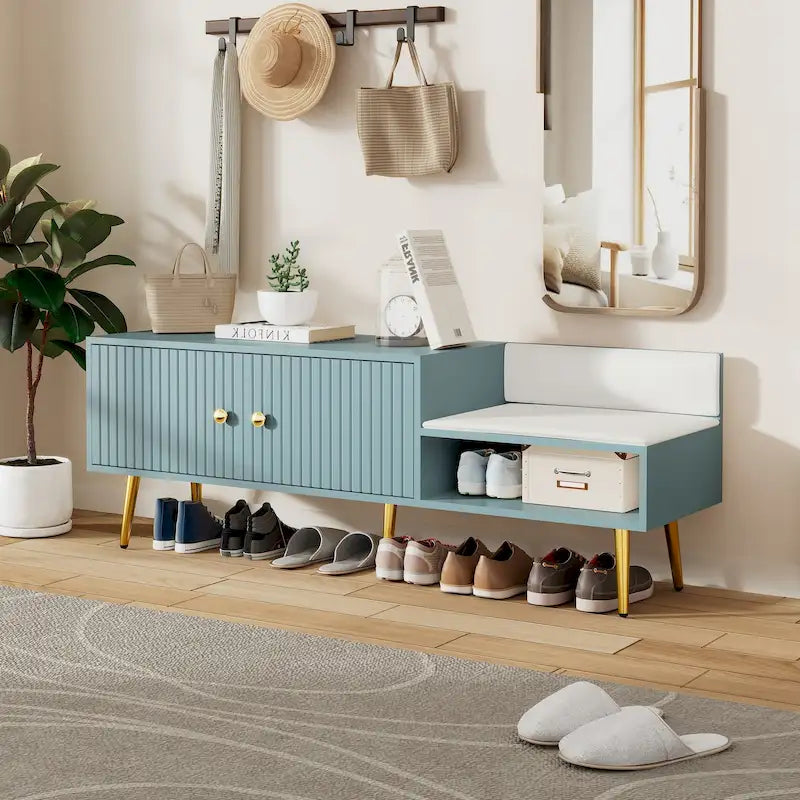 Banc de rangement pour chaussures moderne avec rangement dissimulé et coussins rembourrés pour chambre à coucher, salon et entrée
