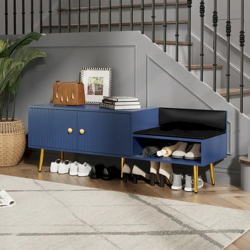 Banc de rangement pour chaussures moderne avec rangement dissimulé et coussins rembourrés pour chambre à coucher, salon et entrée
