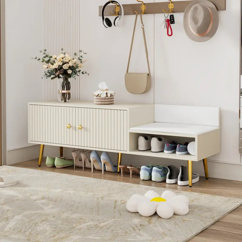 Banc de rangement pour chaussures moderne avec rangement dissimulé et coussins rembourrés pour chambre à coucher, salon et entrée
