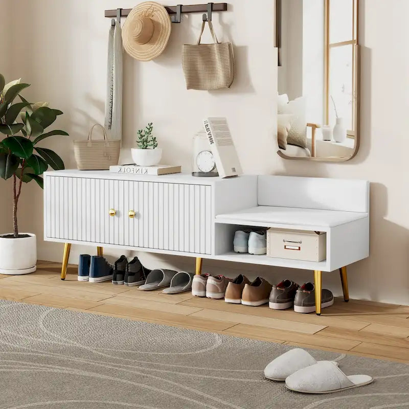 Banc de rangement pour chaussures moderne avec rangement dissimulé et coussins rembourrés pour chambre à coucher, salon et entrée