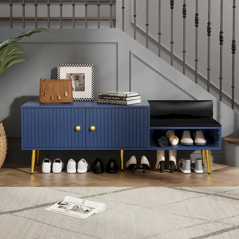Banc de rangement pour chaussures moderne avec rangement dissimulé et coussins rembourrés pour chambre à coucher, salon et entrée