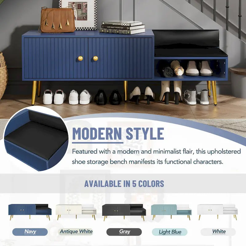 Banc de rangement pour chaussures moderne avec rangement dissimulé et coussins rembourrés pour chambre à coucher, salon et entrée