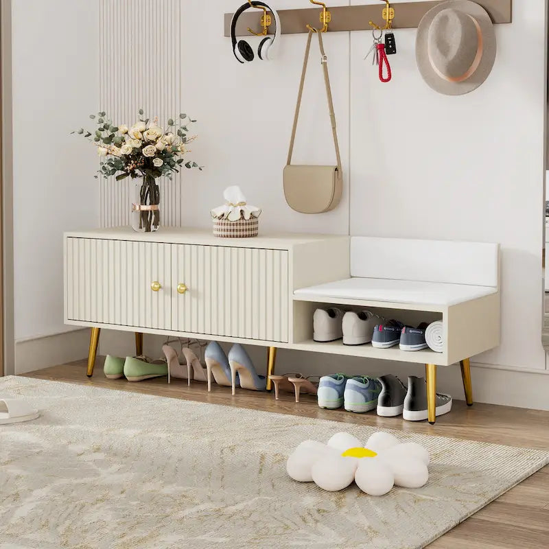 Banc de rangement pour chaussures moderne avec rangement dissimulé et coussins rembourrés pour chambre à coucher, salon et entrée