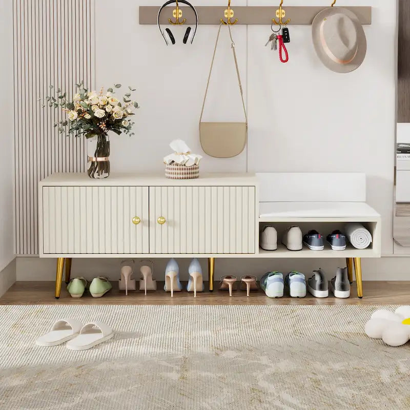 Banc de rangement pour chaussures moderne avec rangement dissimulé et coussins rembourrés pour chambre à coucher, salon et entrée