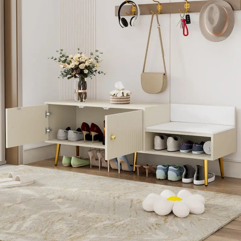 Banc de rangement pour chaussures moderne avec rangement dissimulé et coussins rembourrés pour chambre à coucher, salon et entrée
