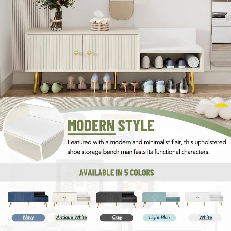 Banc de rangement pour chaussures moderne avec rangement dissimulé et coussins rembourrés pour chambre à coucher, salon et entrée