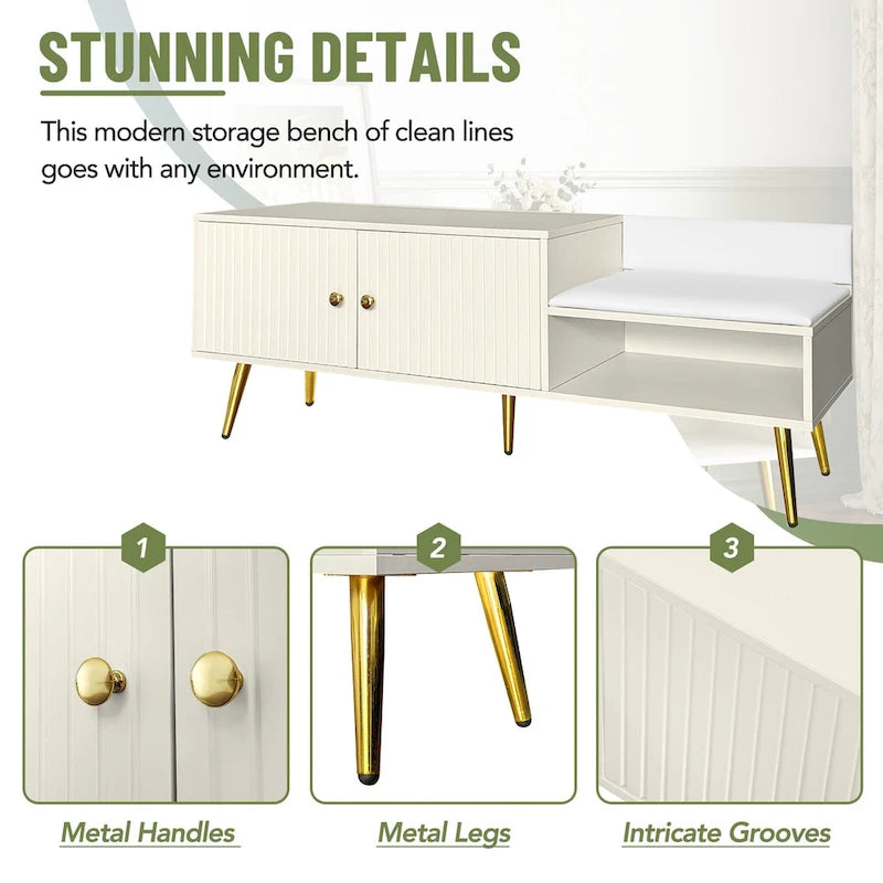 Banc de rangement pour chaussures moderne avec rangement dissimulé et coussins rembourrés pour chambre à coucher, salon et entrée