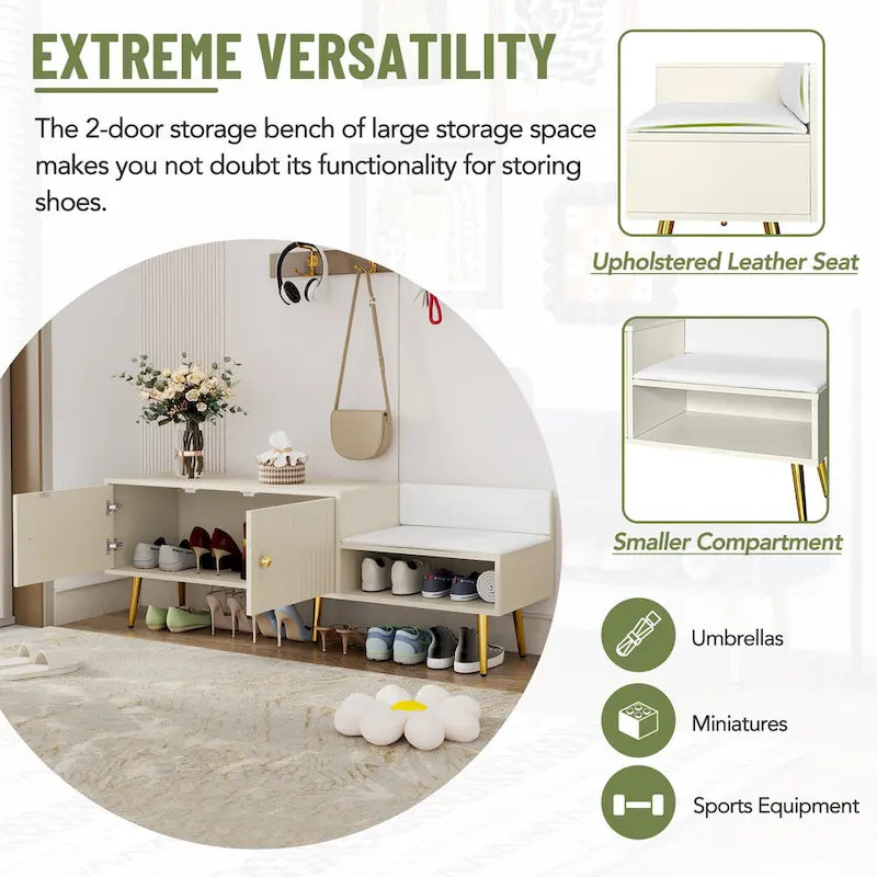 Banc de rangement pour chaussures moderne avec rangement dissimulé et coussins rembourrés pour chambre à coucher, salon et entrée