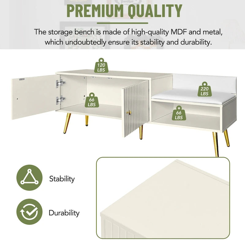 Banc de rangement pour chaussures moderne avec rangement dissimulé et coussins rembourrés pour chambre à coucher, salon et entrée