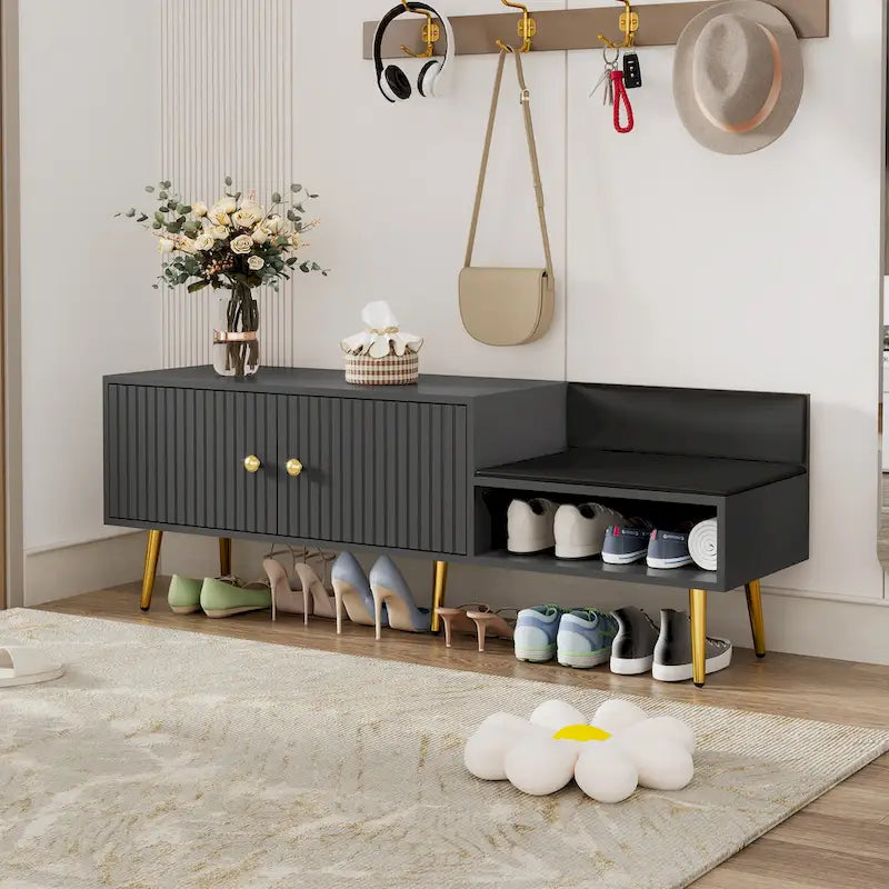 Banc de rangement pour chaussures moderne avec rangement dissimulé et coussins rembourrés pour chambre à coucher, salon et entrée