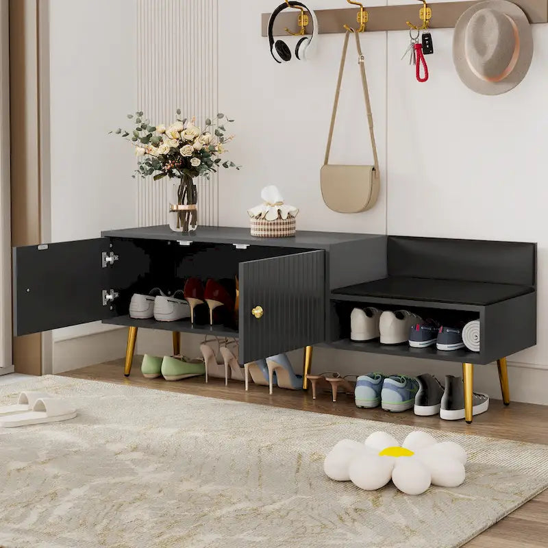 Banc de rangement pour chaussures moderne avec rangement dissimulé et coussins rembourrés pour chambre à coucher, salon et entrée