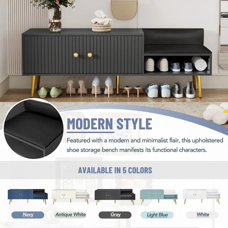 Banc de rangement pour chaussures moderne avec rangement dissimulé et coussins rembourrés pour chambre à coucher, salon et entrée