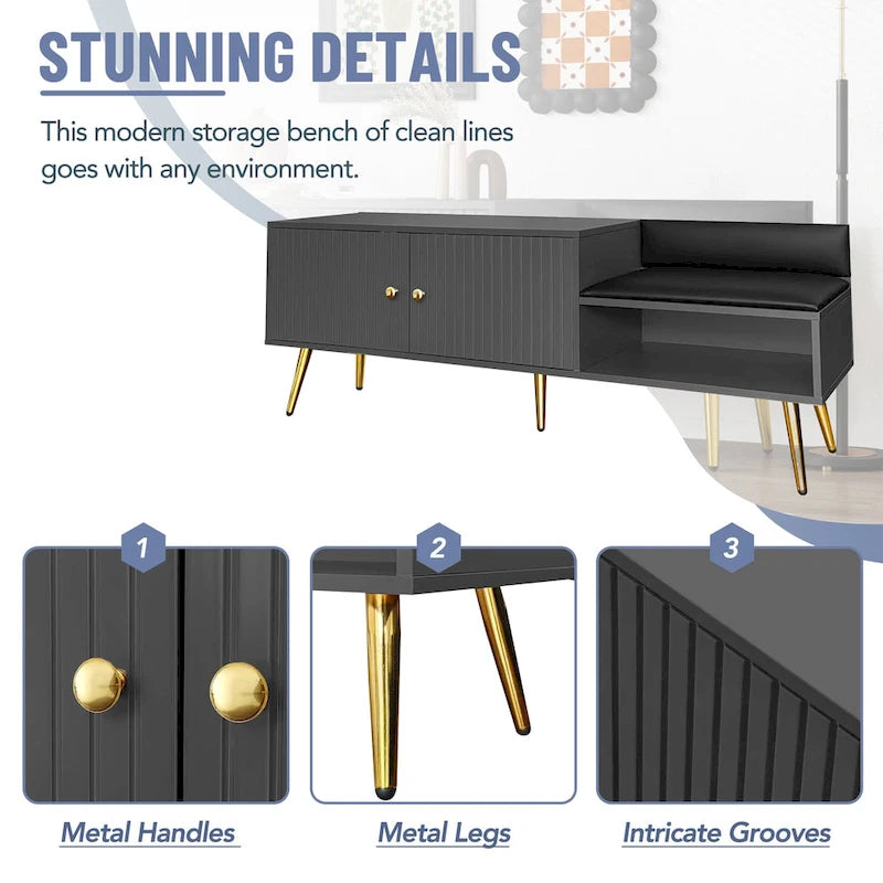 Banc de rangement pour chaussures moderne avec rangement dissimulé et coussins rembourrés pour chambre à coucher, salon et entrée