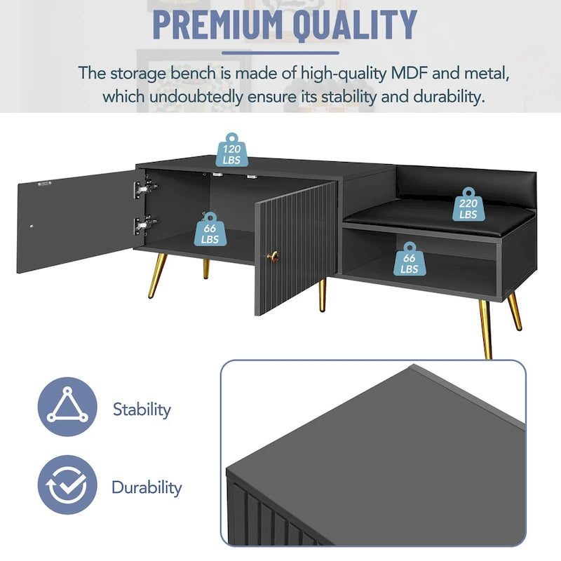 Banc de rangement pour chaussures moderne avec rangement dissimulé et coussins rembourrés pour chambre à coucher, salon et entrée