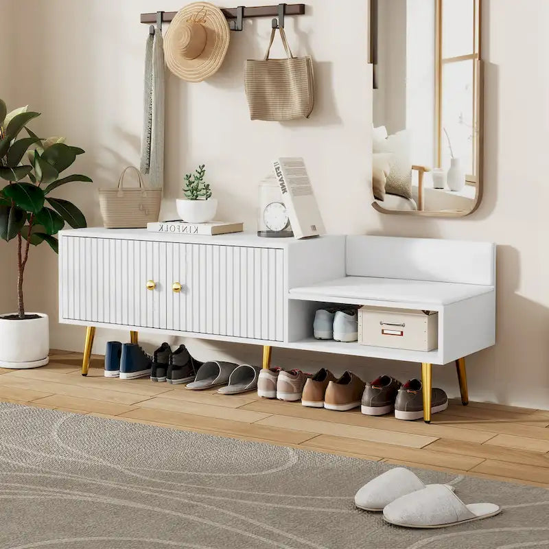 Banc de rangement pour chaussures moderne avec rangement dissimulé et coussins rembourrés pour chambre à coucher, salon et entrée