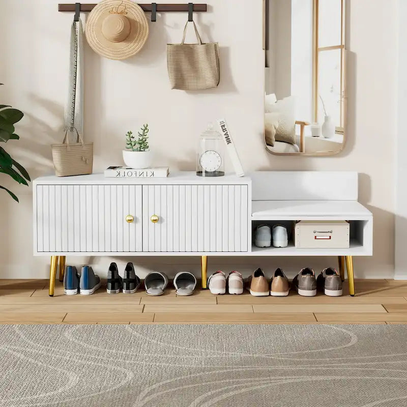 Banc de rangement pour chaussures moderne avec rangement dissimulé et coussins rembourrés pour chambre à coucher, salon et entrée