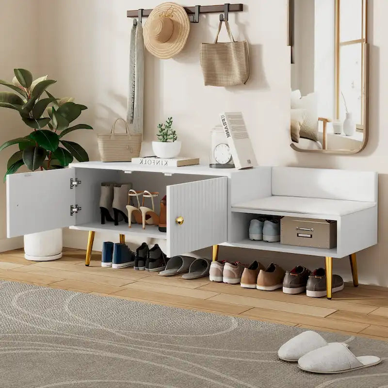 Banc de rangement pour chaussures moderne avec rangement dissimulé et coussins rembourrés pour chambre à coucher, salon et entrée