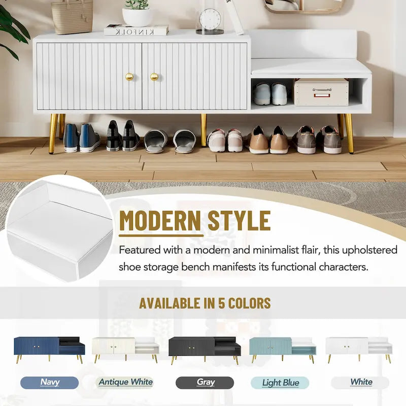 Banc de rangement pour chaussures moderne avec rangement dissimulé et coussins rembourrés pour chambre à coucher, salon et entrée