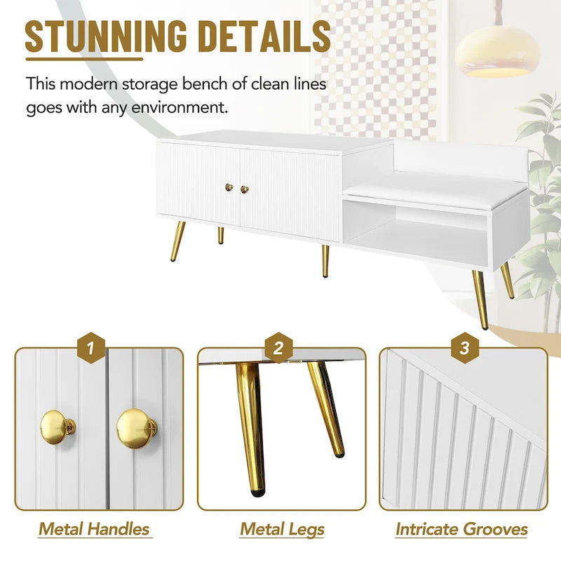 Banc de rangement pour chaussures moderne avec rangement dissimulé et coussins rembourrés pour chambre à coucher, salon et entrée
