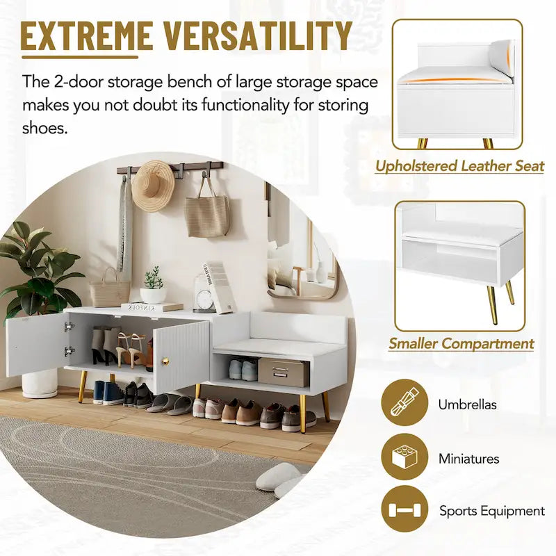Banc de rangement pour chaussures moderne avec rangement dissimulé et coussins rembourrés pour chambre à coucher, salon et entrée