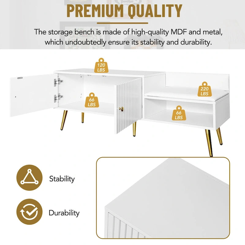 Banc de rangement pour chaussures moderne avec rangement dissimulé et coussins rembourrés pour chambre à coucher, salon et entrée