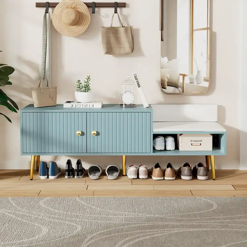 Banc de rangement pour chaussures moderne avec rangement dissimulé et coussins rembourrés pour chambre à coucher, salon et entrée