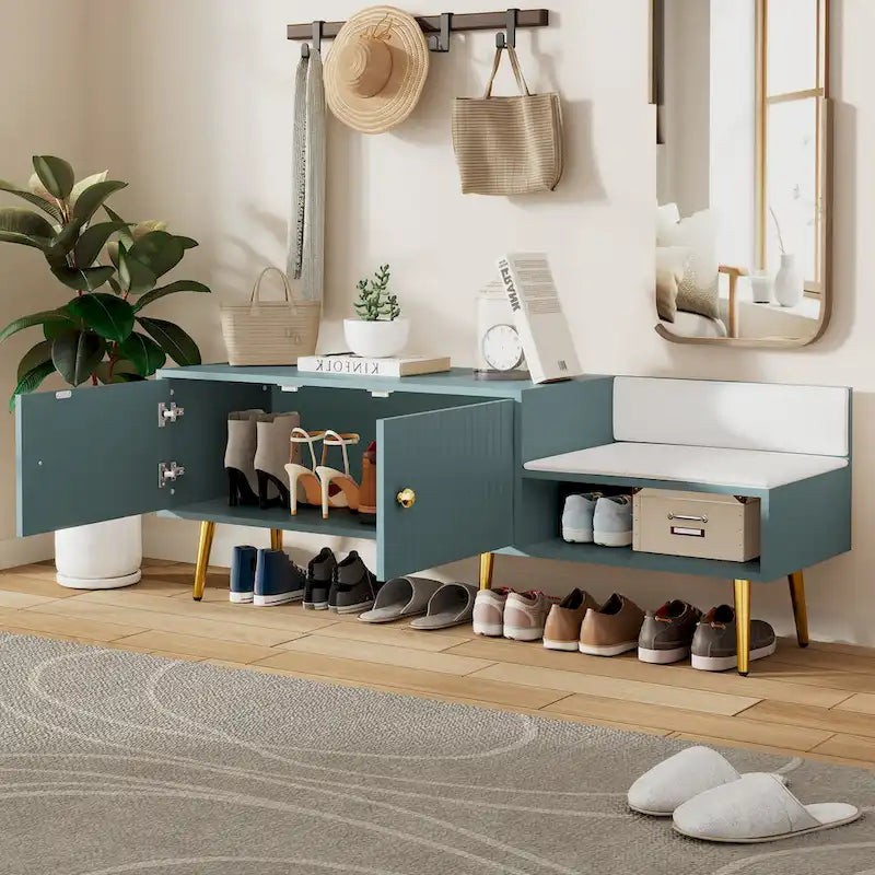 Banc de rangement pour chaussures moderne avec rangement dissimulé et coussins rembourrés pour chambre à coucher, salon et entrée