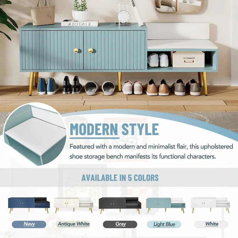 Banc de rangement pour chaussures moderne avec rangement dissimulé et coussins rembourrés pour chambre à coucher, salon et entrée