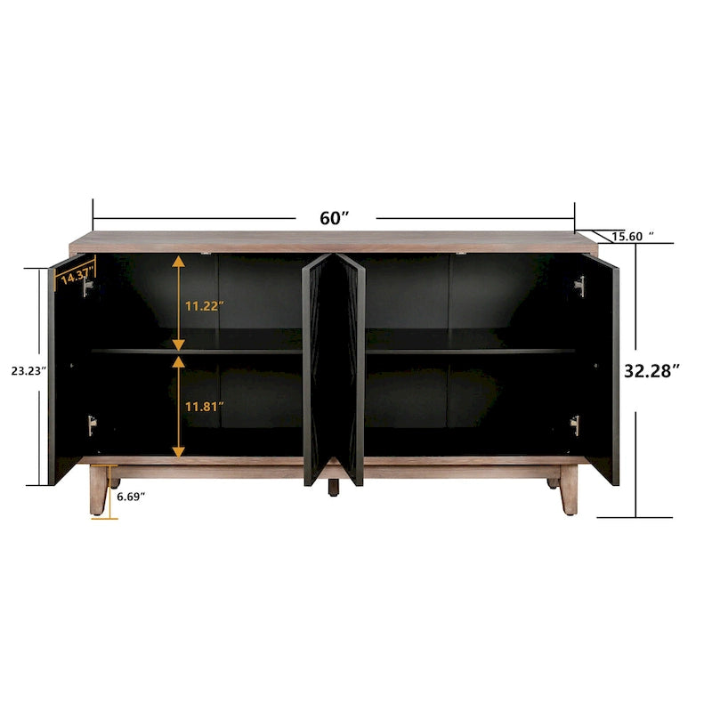 Buffet Bahut Mid-Century en Bois Massif