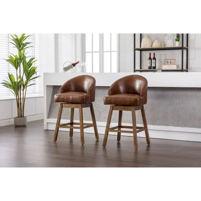Swivel Bar Stools Set of 2, PU Counter Height Bar Stools with Arm, Kitchen Island Stools with Back and Footrest