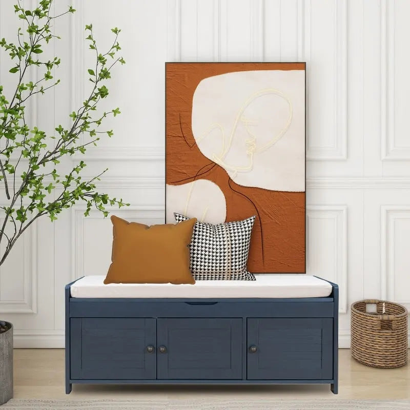 Banc de rangement pour chaussures en bois avec coussin d'entrée