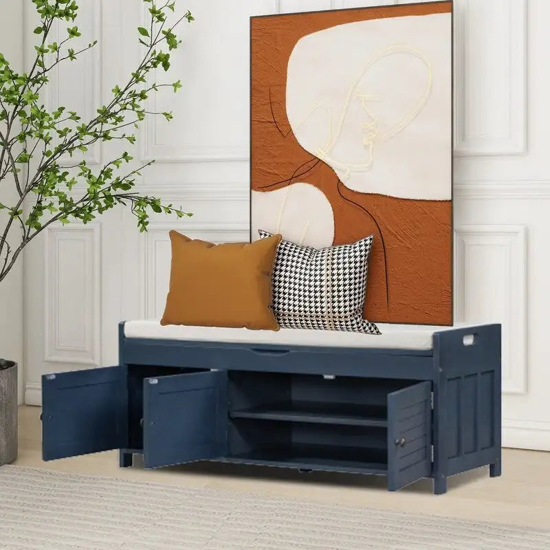 Banc de rangement pour chaussures en bois avec coussin d'entrée