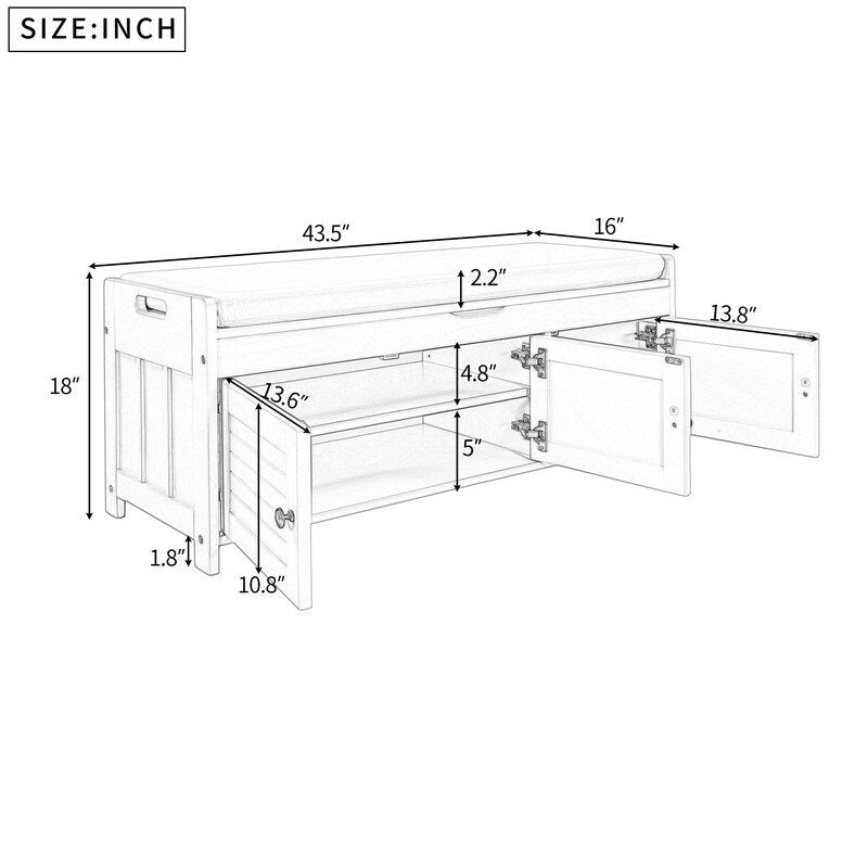 Banc de rangement pour chaussures en bois avec coussin d'entrée