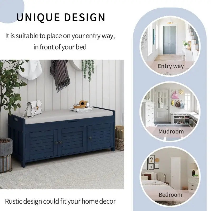 Banc de rangement pour chaussures en bois avec coussin d'entrée