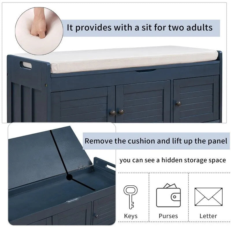 Banc de rangement pour chaussures en bois avec coussin d'entrée