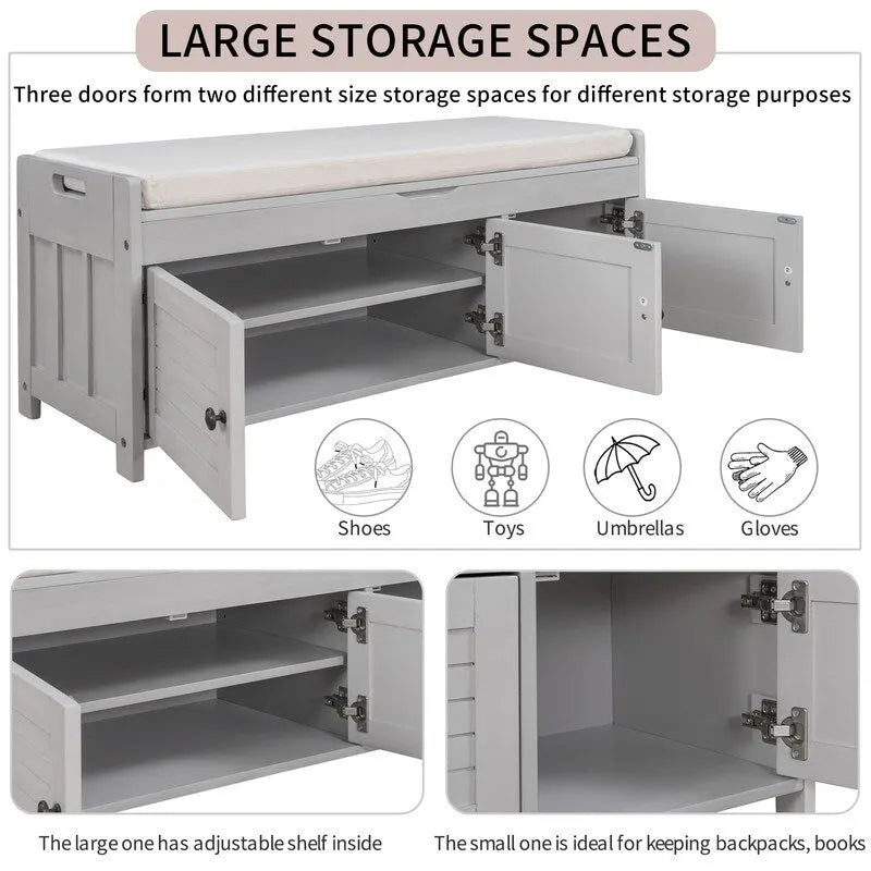 Banc de rangement pour chaussures en bois avec coussin d'entrée