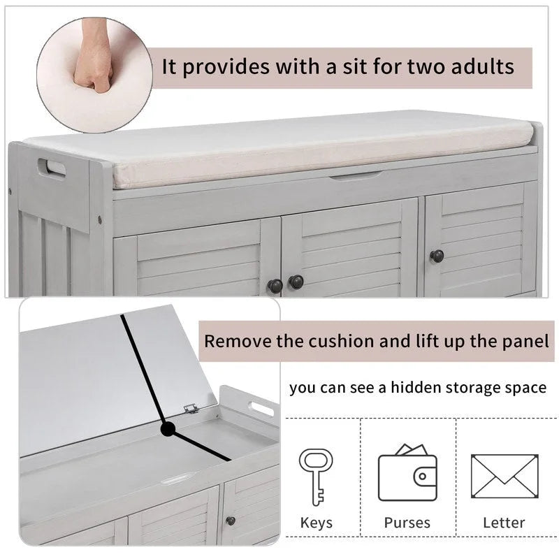Banc de rangement pour chaussures en bois avec coussin d'entrée