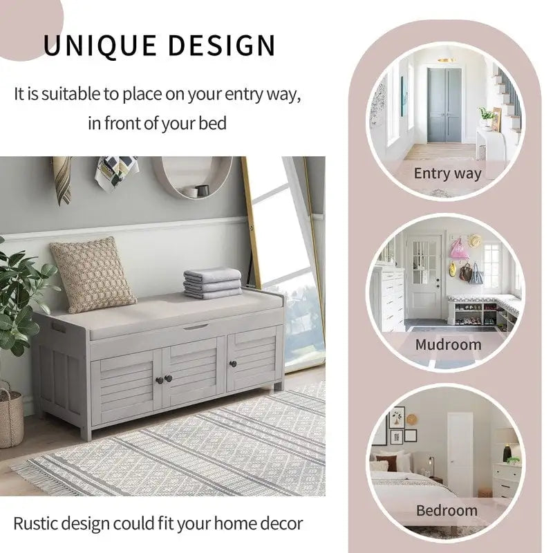Banc de rangement pour chaussures en bois avec coussin d'entrée