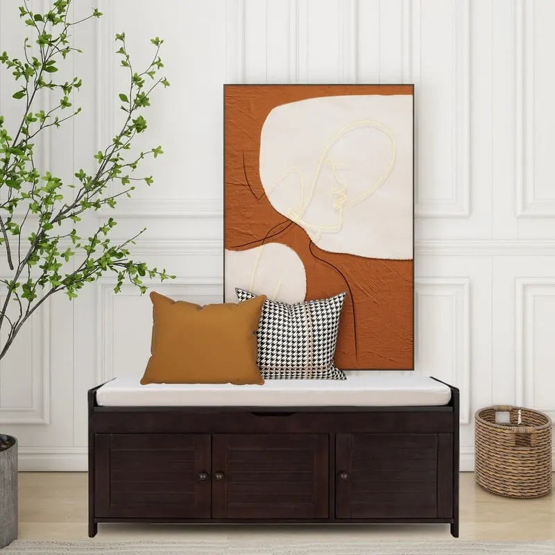 Banc de rangement pour chaussures en bois avec coussin d'entrée