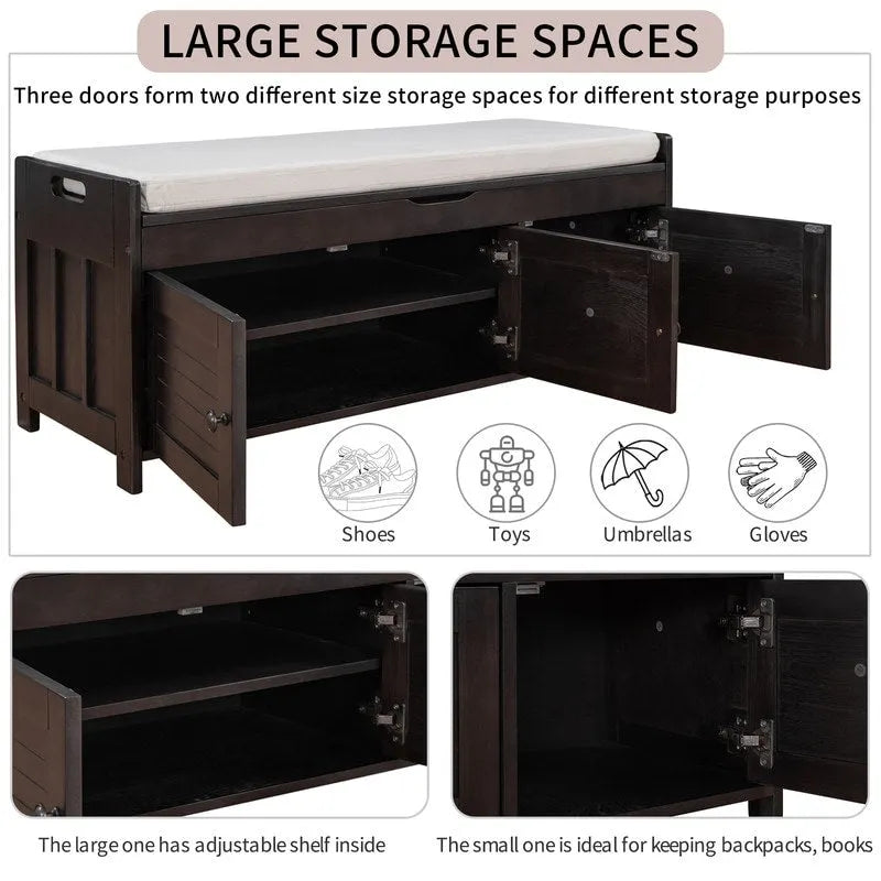 Banc de rangement pour chaussures en bois avec coussin d'entrée