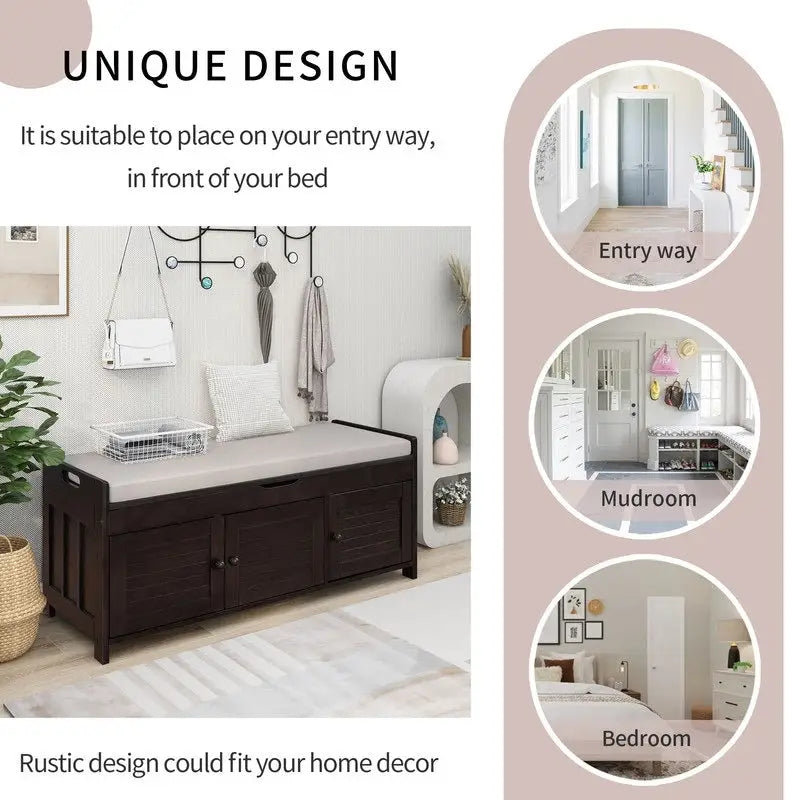 Banc de rangement pour chaussures en bois avec coussin d'entrée