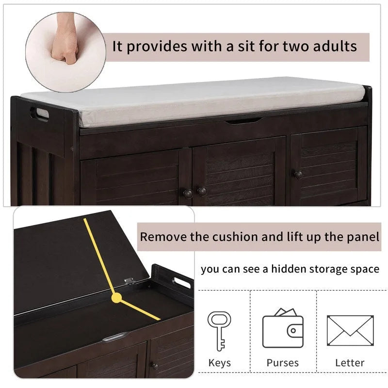 Banc de rangement pour chaussures en bois avec coussin d'entrée
