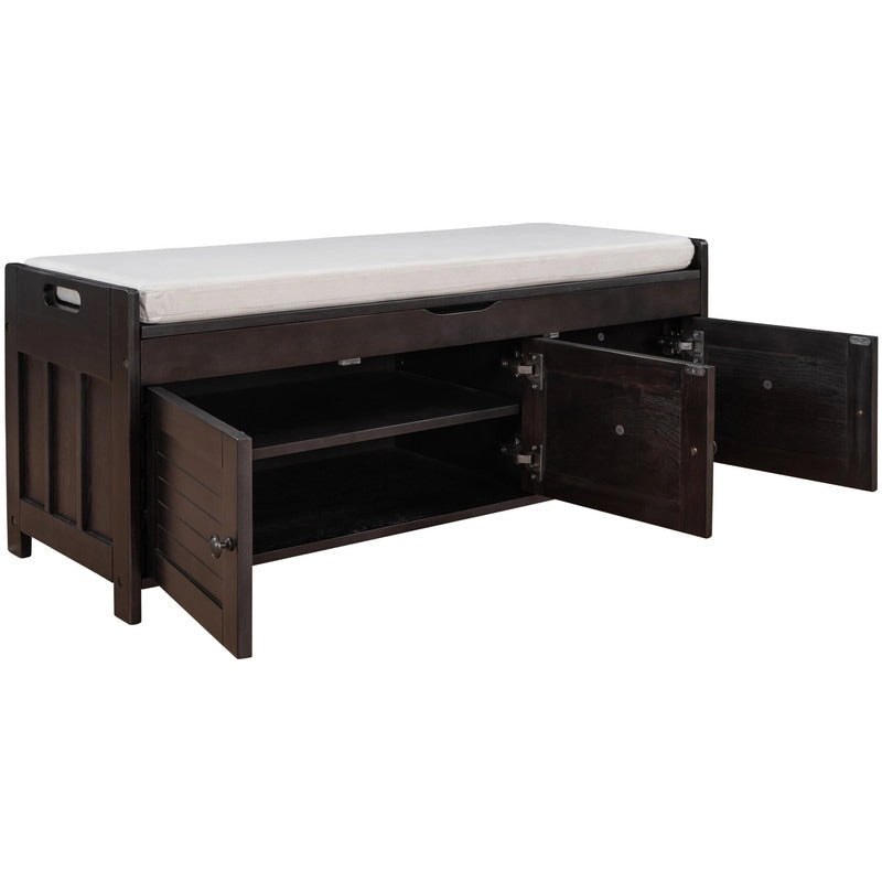 Banc de rangement pour chaussures en bois avec coussin d'entrée