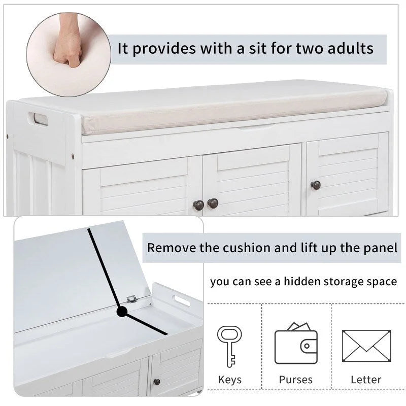 Banc de rangement pour chaussures en bois avec coussin d'entrée