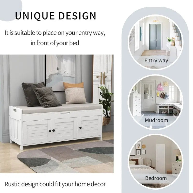 Banc de rangement pour chaussures en bois avec coussin d'entrée