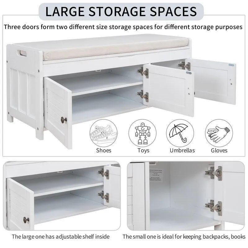 Banc de rangement pour chaussures en bois avec coussin d'entrée