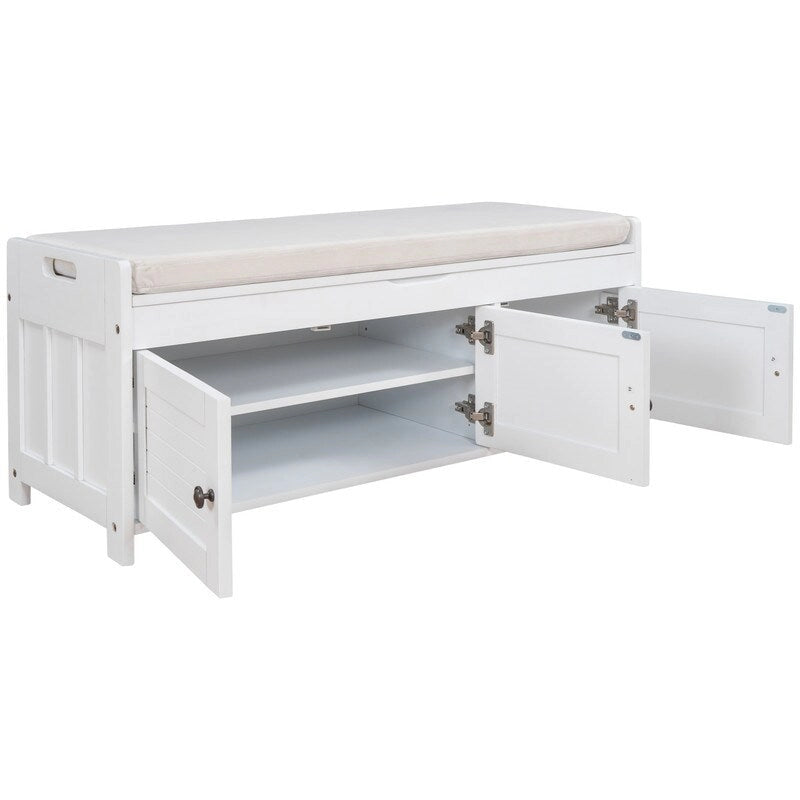 Banc de rangement pour chaussures en bois avec coussin d'entrée