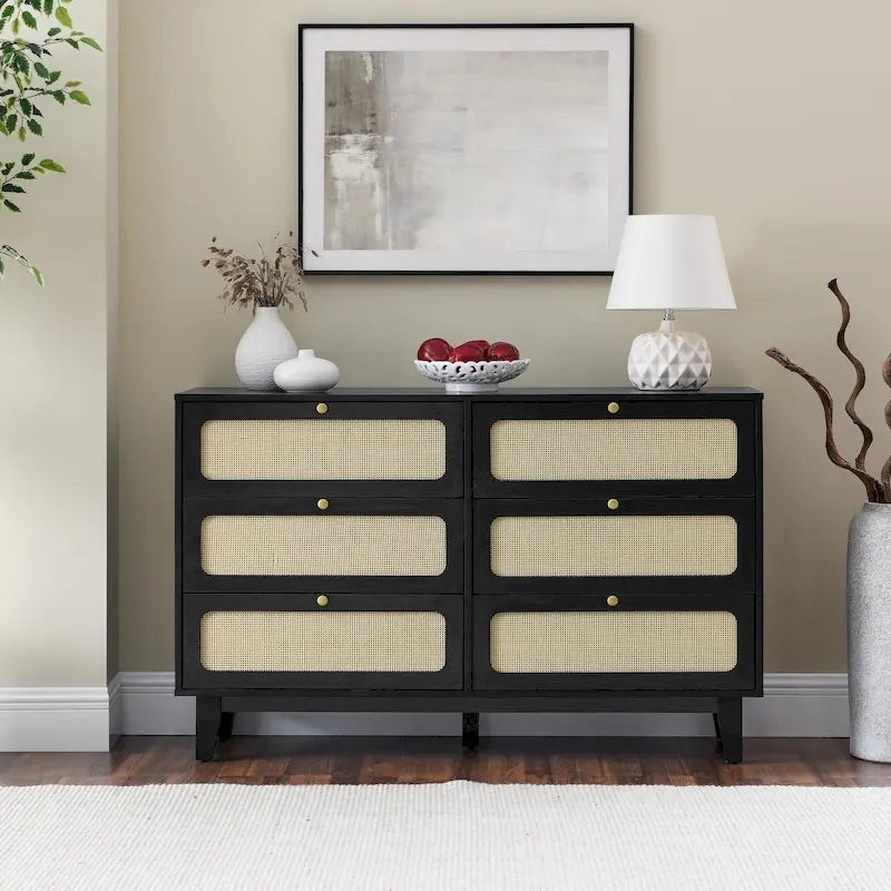 Commode antique en bois à six tiroirs pour chambre, meuble TV ou rangement de salon