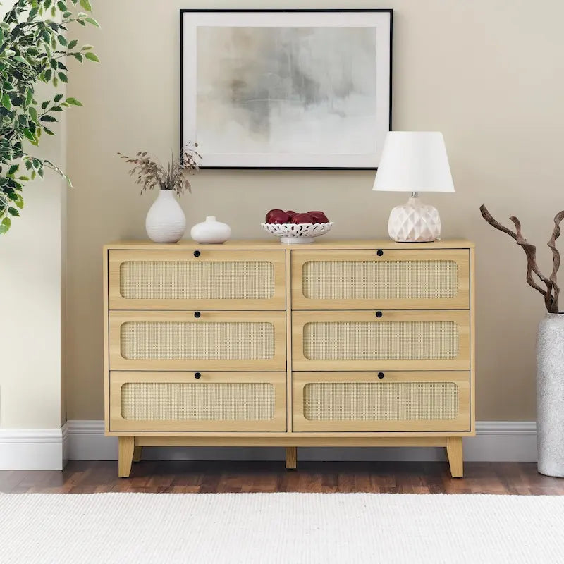 Commode antique en bois à six tiroirs pour chambre, meuble TV ou rangement de salon