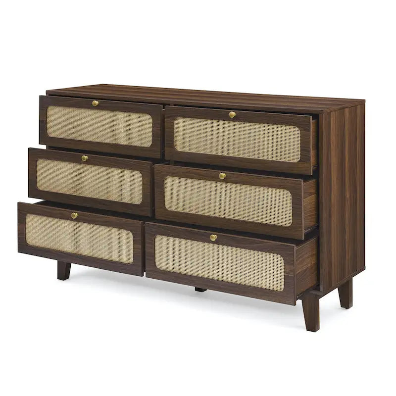 Commode antique en bois à six tiroirs pour chambre, meuble TV ou rangement de salon